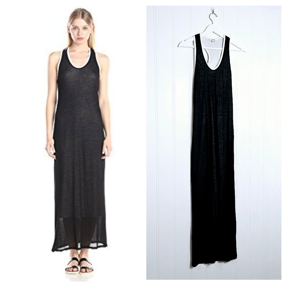 Helmut Lang Maxi Dress Womens Size XS Black White Devotee Double Layer Jersey